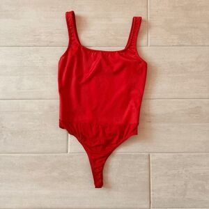 Just Polly Bodysuit Red Thong Medium Snakeskin Pattern Sleeveless Square Neck M